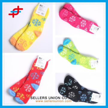 patrón de nieve de color terry microfibra acogedora cálida niña calcetines de tobillo para adolescentes logotipo personalizado